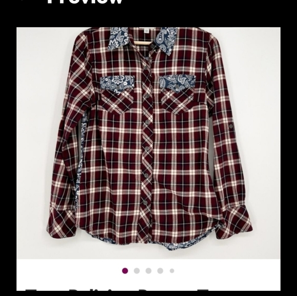True Religion Burgundy Plaid Button Down Shirt Women Small - Picture 2 of 4